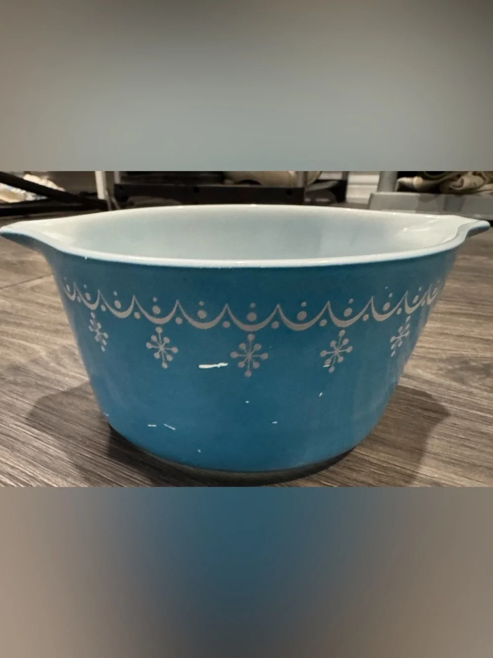 Vintage 70s Pyrex Snowflake Blue Garland white pattern kitchen mixing casserole - Picture 3 of 4